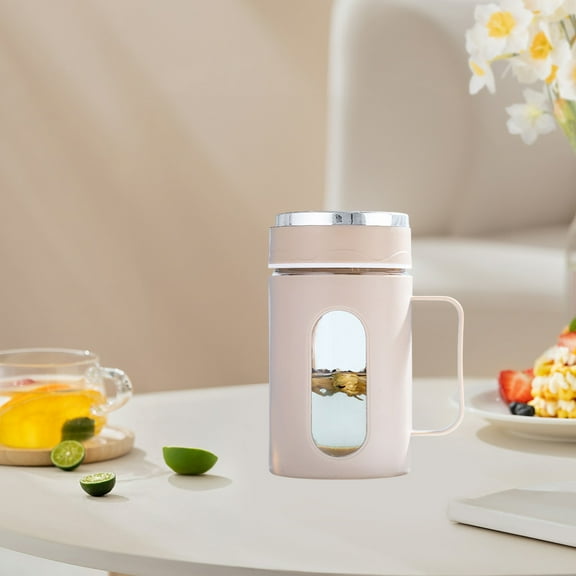 5.91x4.13x2.95 Inch Stylish Double-Layer Plastic Shell Glass Cup with Lid Handle Office Insulated Tea Cup ()