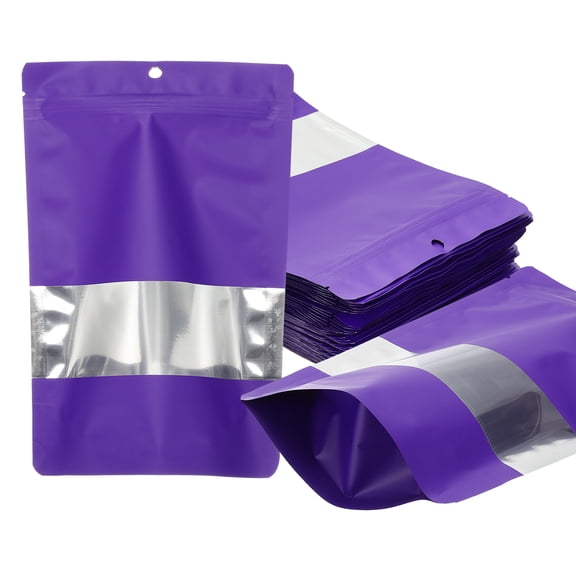 5.91x8.66 in Stand Up Pouch Bags, 60pcs Resealable Aluminum Foil Bag, Purple