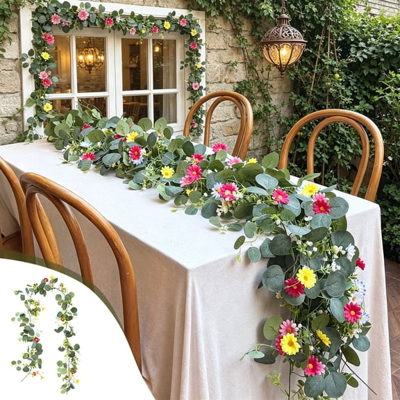 5.9FT Artificial Dahlias Leaf Garland,Realistic Foliage,Natural Curvature,Faux Green Vines with Blooms for Summer Decor,Front Door,Porch,Wedding Arch,Wall and Party Ornaments