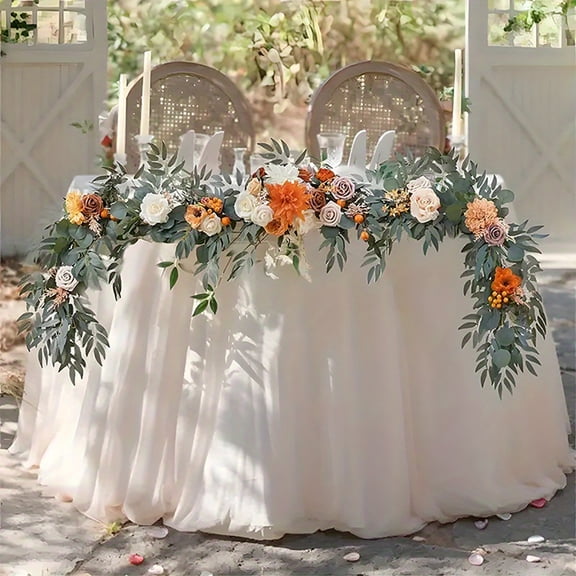 5.9FT Artificial Eucalyptus & Rose Fall Flower Garland Sweetheart Table Decor for Fall Wedding Reception