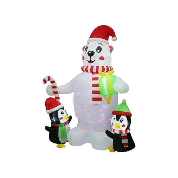 5.9FT Christmas Inflatable Outdoor Decoration Polar Bear Gift Box Penguin Blow Up Yard Decoration with LED Light Built-in Air Blower for Winter Holida - Multi