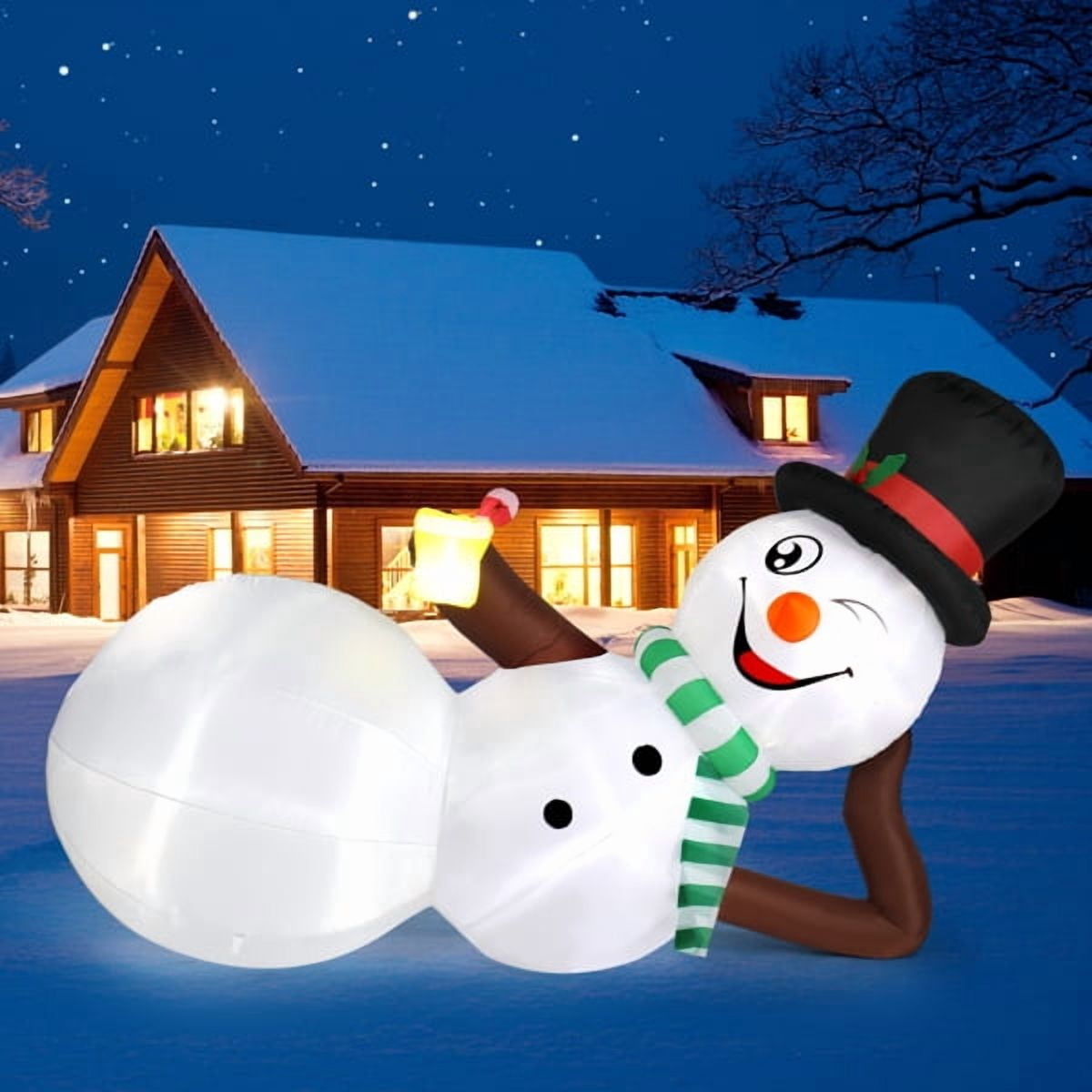 5.9FT Christmas Inflatable Snowman - Lying Snowman with Drink & Wink, 5 Built-in LED Lights, Waterproof Polyester, Indoor/Outdoor Holiday Yard Decor