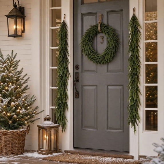 5.9FT Christmas Norfolk Pine Garland Deluxe Real Touch for Mantle Decor, Artificial Realistic Thick Greenery Garland for Table Staircase Fireplace Porch Window Indoor Outdoor Xmas Decoration