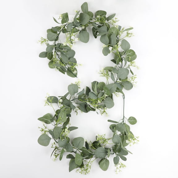 5.9FT Eucalyptus Garland Artificial Vines Fake Greenery Garland with Gypsophila and Willow Leaves Faux Hanging Plants for Wedding Home Party Table Wall Decor(2pcs)