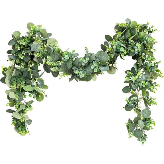 5.9FT Eucalyptus Leaves Vines Spring Garland Decorations, Artificial Eucalyptus Garlands Dollar Greenery for Mantel Wedding Centerpieces Backdrop Arch Table Decor-Set of 1