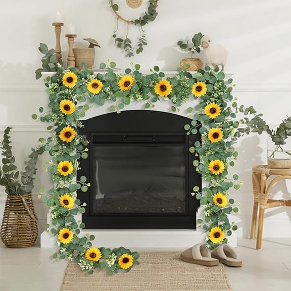 5.9Ft Artificial Sunflower Leaf Vine Garland, Natural Vivid Flower Modeling, Lightweight Flexible Rattan Decor for Home Wall, Courtyard Railing and Holiday Indoor Festive Arrangement, Green