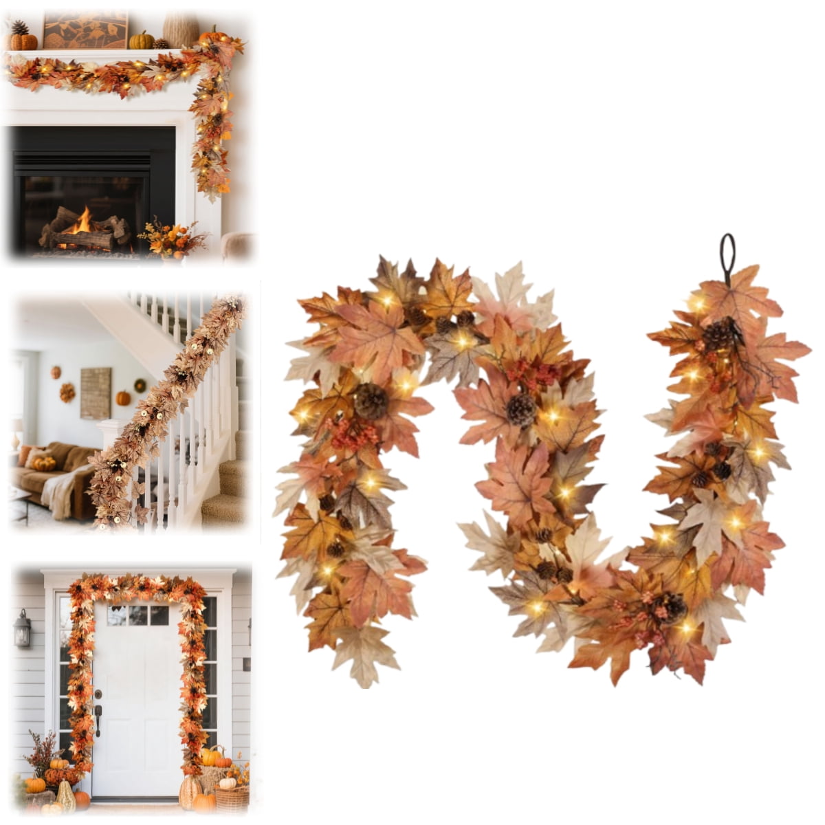 5.9Ft Fall Garland Fall Decorations for Home, Fake Berry Pumpkin Autumn ...