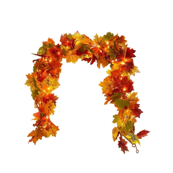5.9Ft Fall Maple Leaf Garland - Artificial Maple Garland Lighted Fake Fall Leaves, Fall Thanksgiving Garland, Fall Decor for Home Wedding Party,Thanksgiving Decorations,Saffron