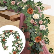 5.9Ft Teal Blue Artificial Flower Garland Burnt Orange Rose Eucalyptus Leaves Floral Garland Arch Flowers Vine For Wedding Party Backdrop Decor Home Table Centerpieces Window Decorations