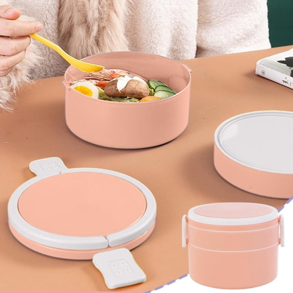 5.9In Double-Layer Round Portable Lunch Box Microwave-Safe Food Grade ...