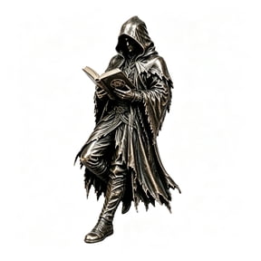 5.9In Halloween Metal Character Ornament Pose of Wizard Reading a Book For Festival Tabletop Mantel Shelf And Porch Display Arrangements