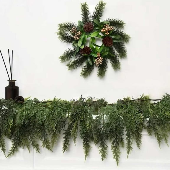 5.9ft Artificial Cedar Garland, Lush Green Faux Cedar Needles for Fireplace Mantel, Stair Rail, Doorway & Party Décor Indoor/Outdoor