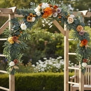 5.9ft Artificial Eucalyptus Garland with Flowers Fake Greenery Burnt Orange Faux Floral Vine Garland for Table Decor Wedding Centerpieces Bridal Shower Party Decorations