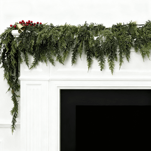 5.9ft Artificial Green Cedar Garland, Faux Cedar Needles Garland for Christmas Fireplace, Home, Indoor and Outdoor Decorations,Holiday Mantle, Door, and Wall Decor|YISHFHP