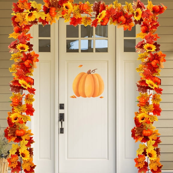 5.9ft Artificial Maple Leaves Fall Garland with Sunflower Pumpkin Rose Berry Autumn Hanging Garland Decoration for Home Indoor Outdoor Party Thanksgiving Fireplace Harvest Celebration