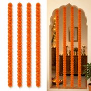 5.9ft Artificial Marigold Garland, 4Pcs Marigold Flowers Strands, Orange Garlands Decor for Diwali, Wedding, Home, and Christmas D cor