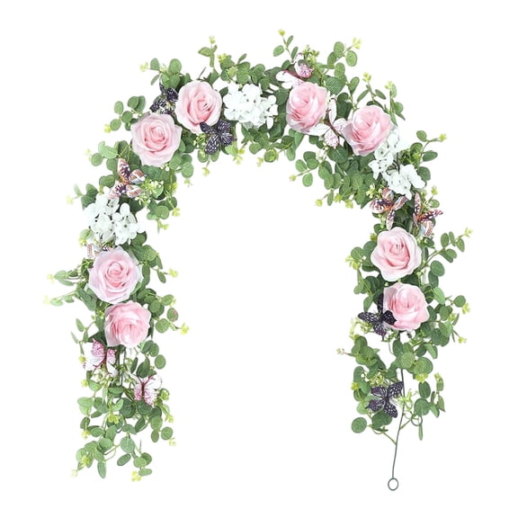 5.9ft Artificial Rose Vine Garland with Pink Roses & Hydrangeas, Flower Garland with Eucalyptus for Wedding Arch, Backdrop, Table Centerpieces, Wall and Home Decor