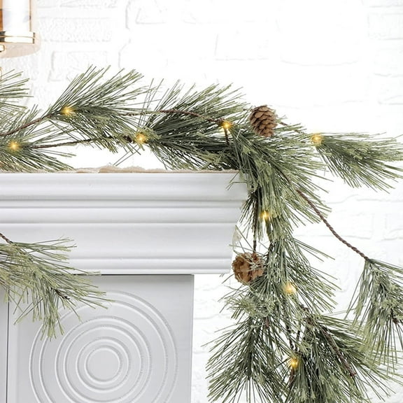5.9ft Christmas Garland With Lights Prelit Natual Rustic Cedar Garland With Cones For Home Year Mantle Indoor Outdoor