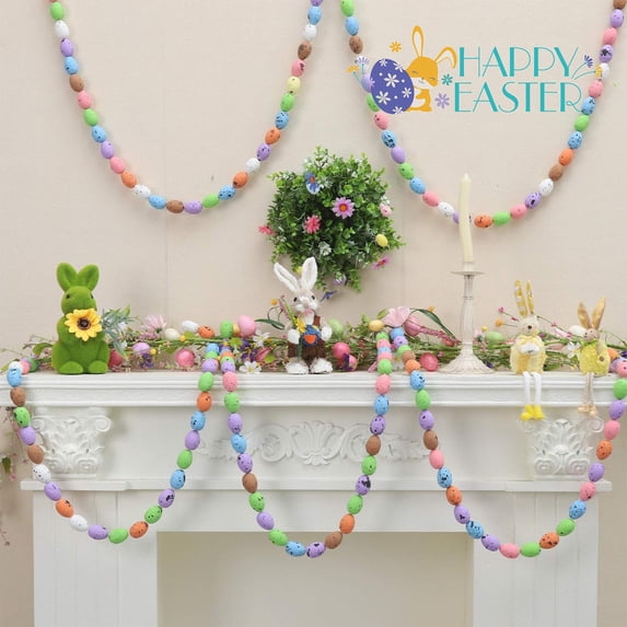 5.9ft Colorful Spring Easter Wreath Vines Garland, Artificial Hanging Floral Decoration with Faux Eggs and Butterflies for Home Table Wall Window Mantel Holiday Party Decor, HAODEJW, J