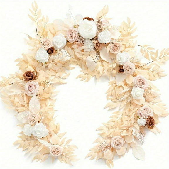 5.9ft Eucalyptus Willow Leaf Garland with Flower, Handcrafted Wedding Sweetheart Table Centerpieces Head Table Decor Arch Backdrop Decorations for Wedding Outdoor Decor