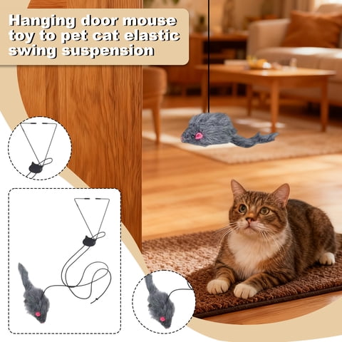 5.9ft Interactive Cat Feather Toys,retractable Teaser Toy , Squeaky Mouse Cat Toy Hanging Interactive Toys for Indoor Cats Play Chase Exercise, Mental Exercise Toys (1 Pack)