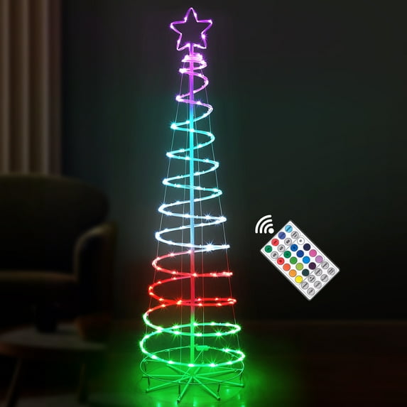 5.9ft Spiral LED Christmas Tree with Remote & 16 Color Modes – Outdoor Yard Decor, Includes Ground Stakes