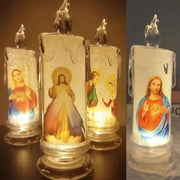 5.9in Divine Mercy of Jesus LED Devotional Prayer Candle - Battery Operated Religious Candle with Remote Control & Timer, Real Wax 3D Wick for Religious Festivals, Home Altar, Church & Devotions