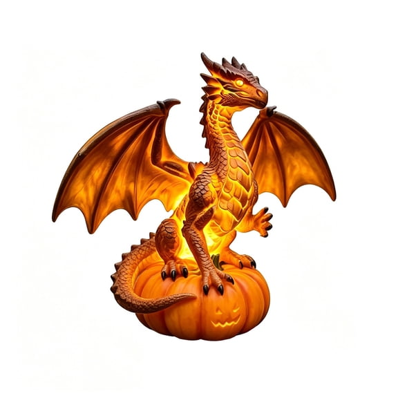 5.9in Light Up Pumpkin Dragon Resin Statue, Dragon Legacy LED Light, Whimsical Pumpkin Dragon LED Lamp, Halloween Fall Tabletop Mantel Decor, Collectible Gift for Dragon Lovers & Fantasy Gamers