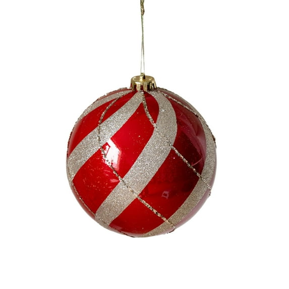 5.9in Painted Christmas Ball Ornament – Large Red & Green Plastic Tree Decoration for Holiday Display, Store Window, Mall Décor, and Home Festive Scene
