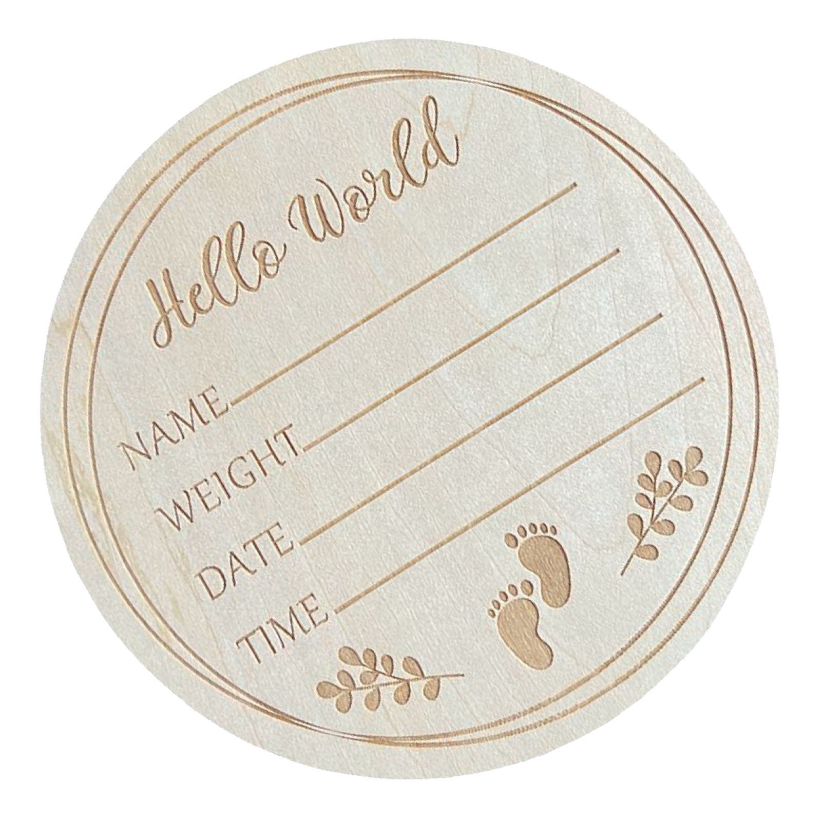 Hello World Newborn Baby Announcement Sign Set - 5.9in Round Wooden Birth Sign With Marker Pen & Ink Pad For Handprints, Footprints 2 thumbnail image