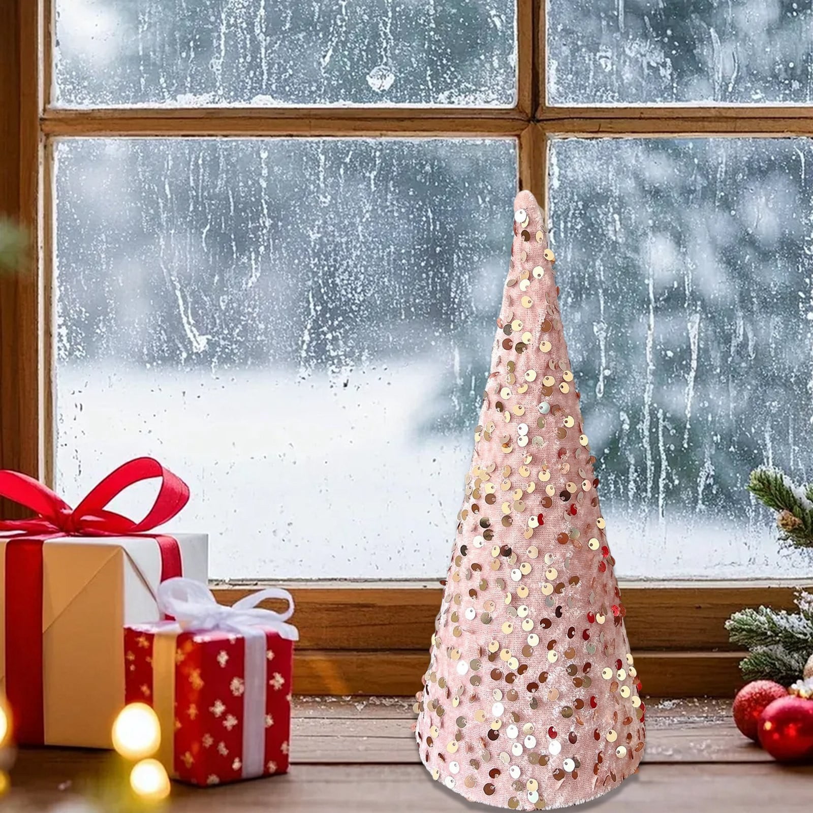 5.9in Shining Glitter Cone Tree Centerpieces Decoration Christmas