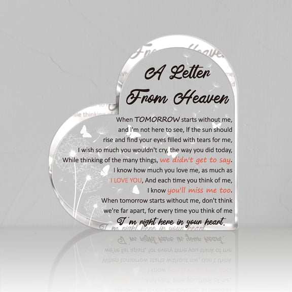 5.9in Sympathy Gifts Heart Shaped Acrylic Plaque A Letter from Heaven Memorial Gift for Loss of Mother Father Husband Son DandelionDIY