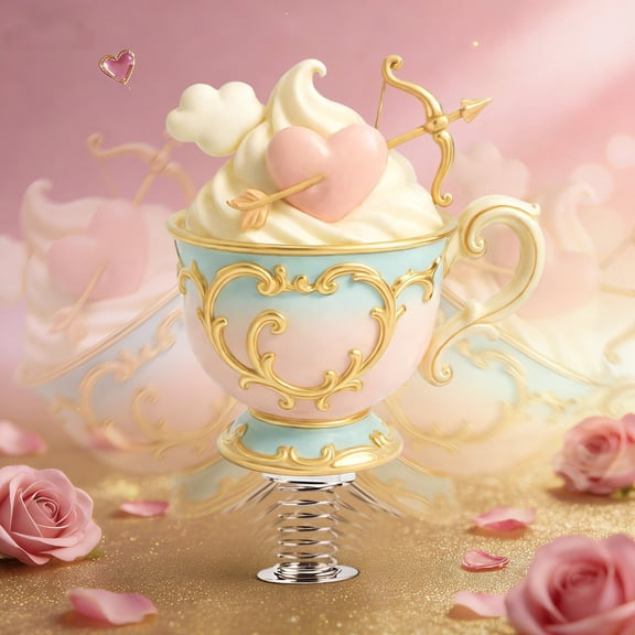 5.9in Valentine's Day Acrylic Tea Cup Rocking Ornament, Cute Festival Decoration Gift for Lovers, Adorable Shaking Ornament for Home Party and Table Decor, G