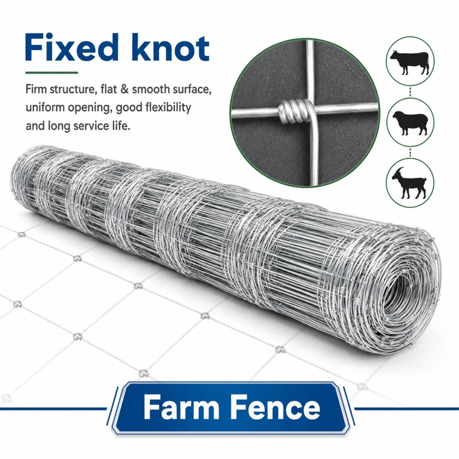 5.9x164-Foot Galvanized Iron Farm Livestock Fence with Gradient Mesh, Heavy Duty Cattle Fence and Deer Fencing for Grassland, Silver