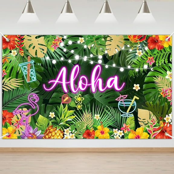 5.9x3.6FT Aloha Decoration Summer Luau Party Banner Backdrop Aloha Tropical Hawaiian Birthday Party Decoration Photo Booth Props