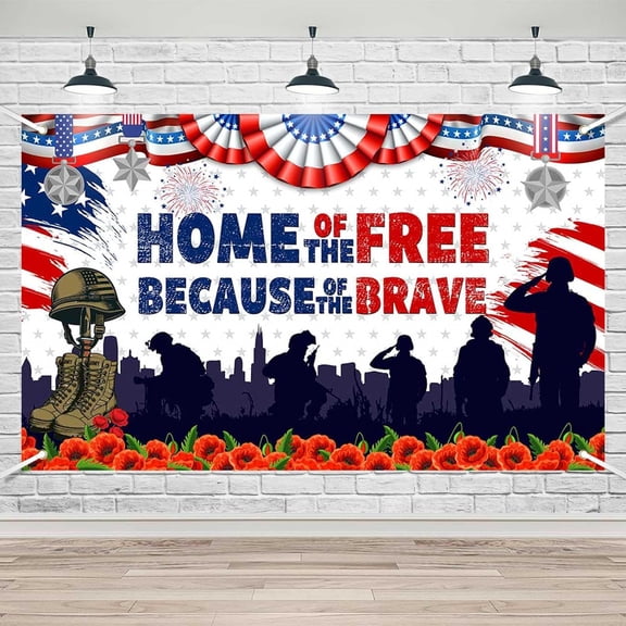 5.9x3.6FT American Flag Patriotic Backdrop Home of The Free and Because of The Brave Military Welcome Home Party Decoration Banner 4th of July Party Veterans Labor Day Photo Booth Props