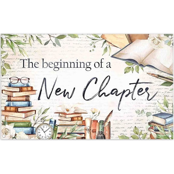 5.9x3.6FT The Beginning of A New Chapter Backdrop Baby Shower Books Vintage Reading Library Photography Background Kids Newborn Party Decorations Banner Supplies Photo Booth Props