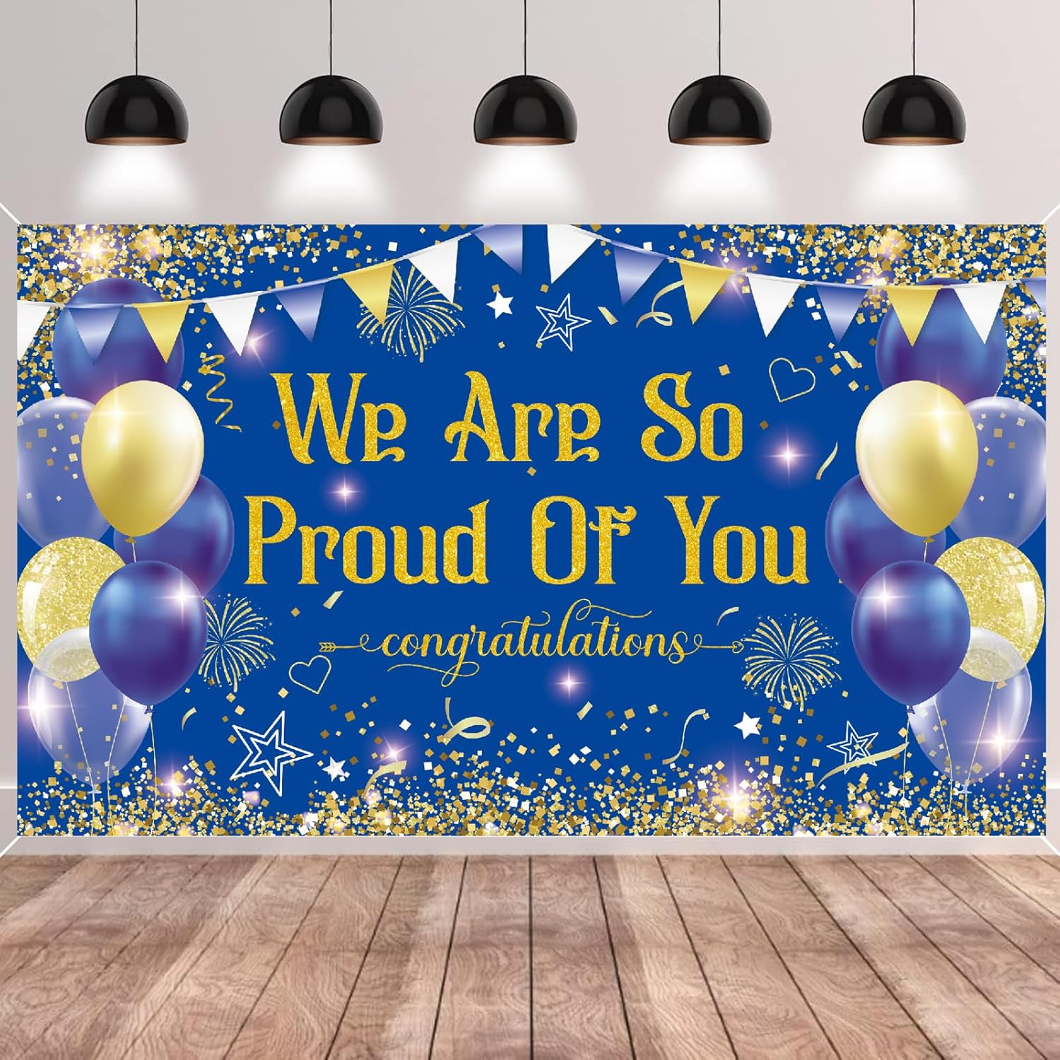 5.9x3.6FT Blue Gold Congratulations We Are So Proud of You Backdrop ...