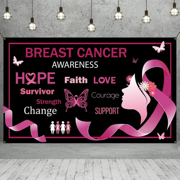 5.9x3.6FT Breast Cancer Awareness Inspirational Pink Backdrop Ribbon Photography Background October Breast Cancer Month Office Home Charity Activities Decorations Hope Faith Strength Courage Backdrop