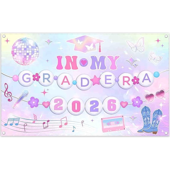 5.9x3.6FT Class of 2026 Graduation Backdrop Musical Notes Disco Balls Congrats Grad Background Congratulations for Girls Graduate Party Decorations Banner Photo Booth Props