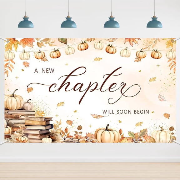 5.9x3.6FT Fall Book Themed Baby Shower Backdrop A New Chapter Will Soon Begin Photography Background Friendsgiving Maple Leaves Pumpkin Party Decorations Banner Supplies Photo Booth Props