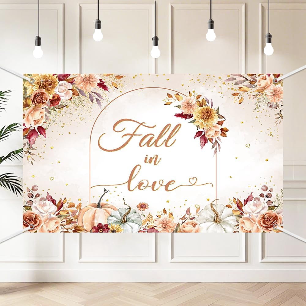 5.9x3.6FT Fall in Love Backdrop Autumn Theme Gold Dots Pumpkin ...
