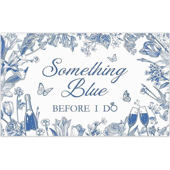 5.9x3.6FT French Wedding Engagement Backdrop Blue Watercolor Flowers Exquisite Photography Background Bridal Shower Party Decoration Photo Banner Props