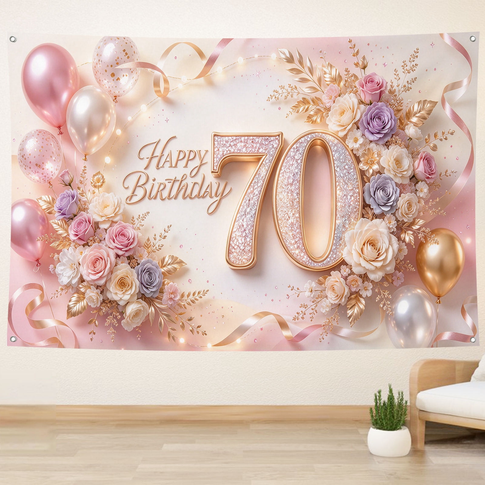 Medical Service Ribbon 5.9x3.6FT Happy 70th Birthday Backdrop Rose Gold Balloons Ribbon 70 ...