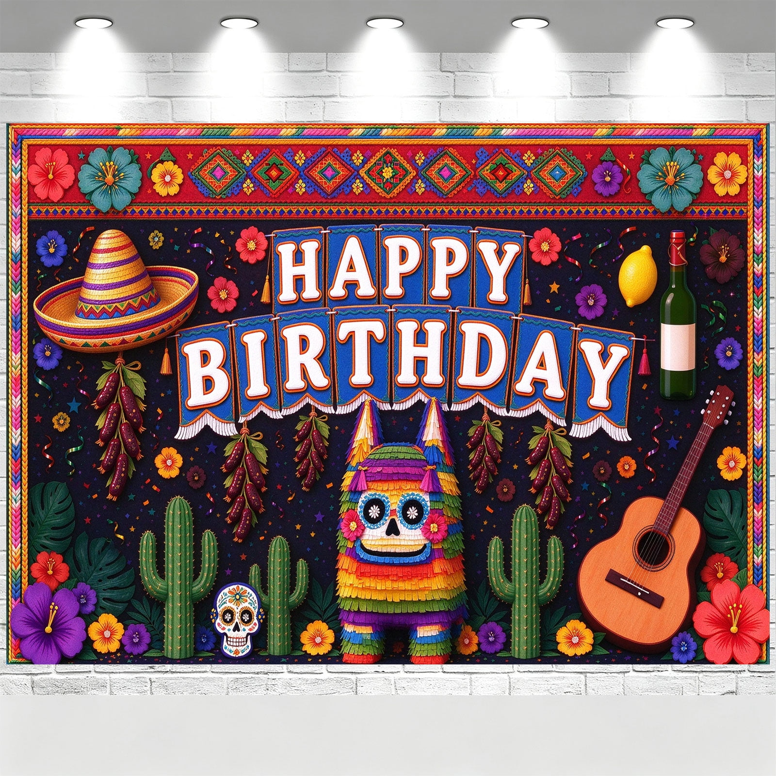 5.9x3.6FT Happy Birthday Backdrop Mexican Fiesta Colorful Pattern Flag ...