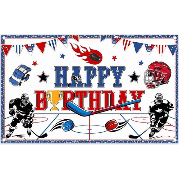 5.9x3.6FT Ice Hockey Happy Birthday Backdrop Sport Rink Theme Photography Background Boys Game Party Decorations Photo Banner Props