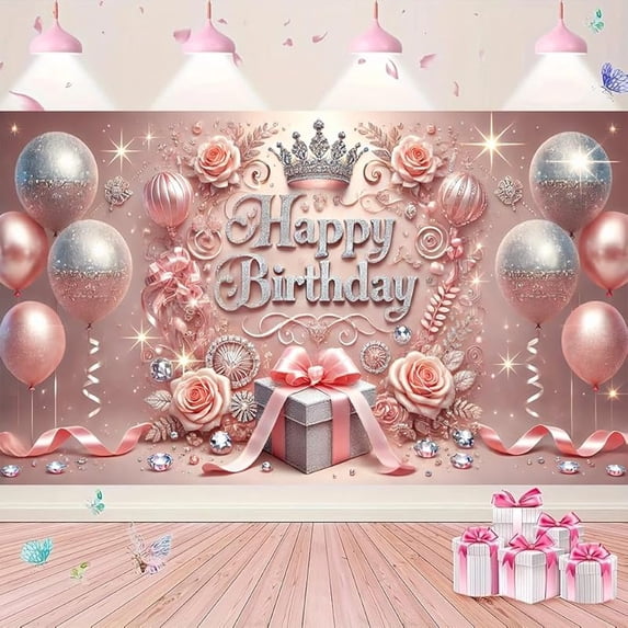 5.9x3.6FT Pink Birthday Party Decorations Happy Birthday Banner ...