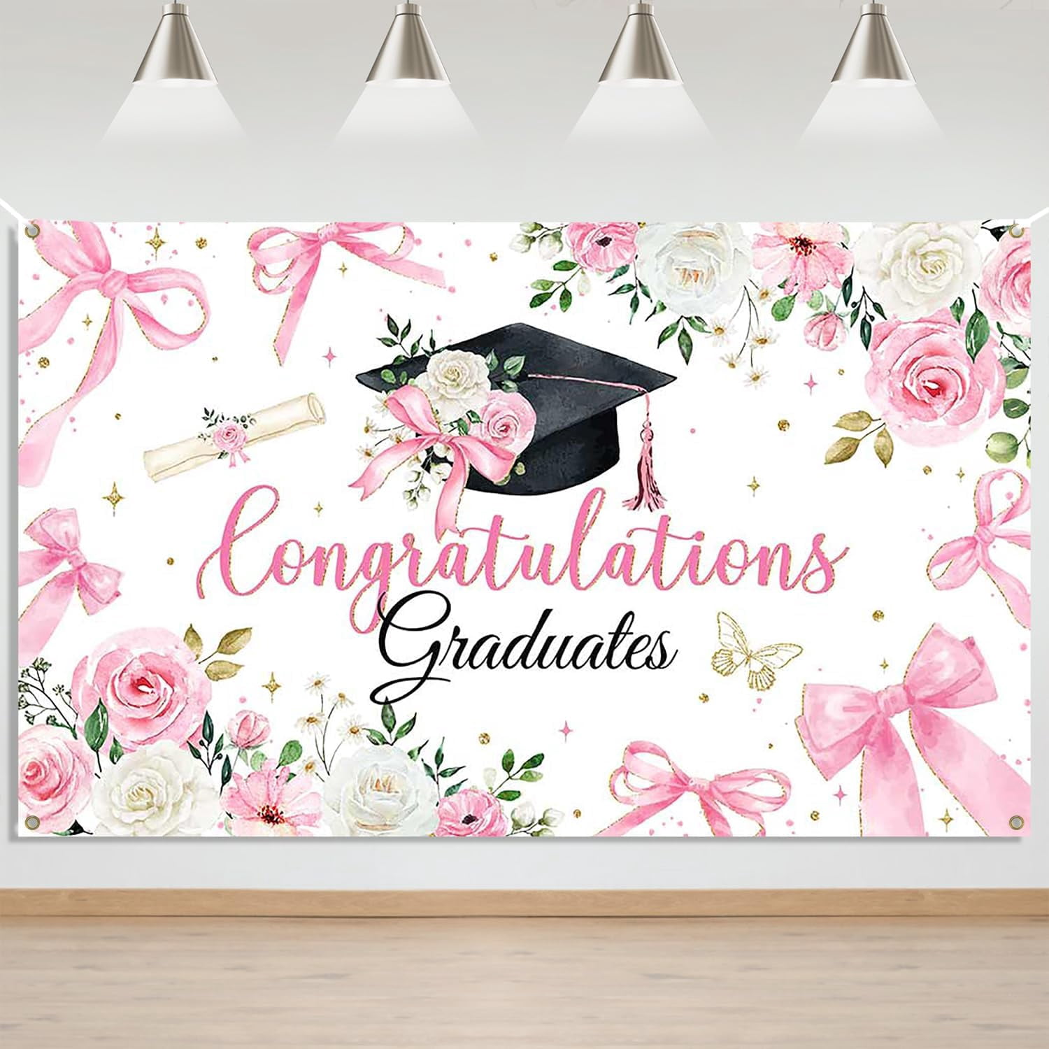 5.9x3.6FT Pink Bow Graduate Backdrop Coquette Graduation Background ...