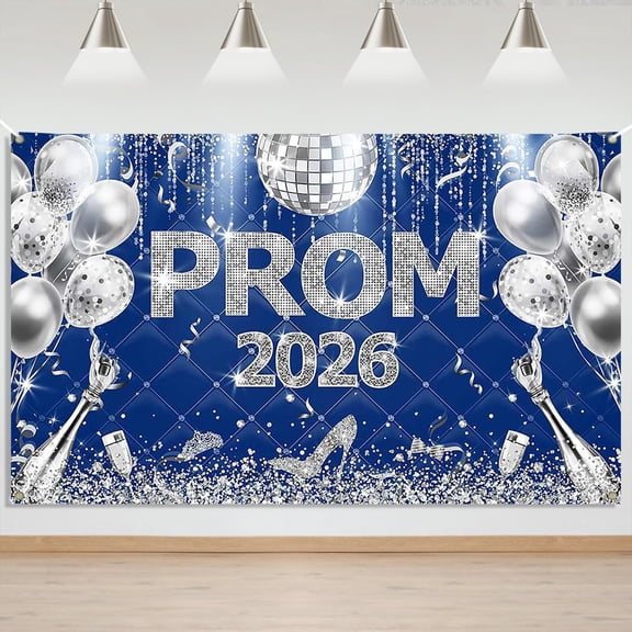 5.9x3.6FT Prom 2026 Backdrop Blue Prom Night Send Off Party Background Silver Blue Class of 2026 Party Decorations Banner Supplies Photo Booth Props