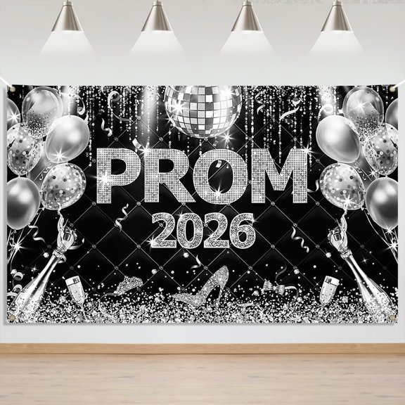 5.9x3.6FT Prom 2026 Backdrop Prom Night Send Off Party Background Silver Black Class of 2026 Party Decorations Banner Supplies Photo Booth Props